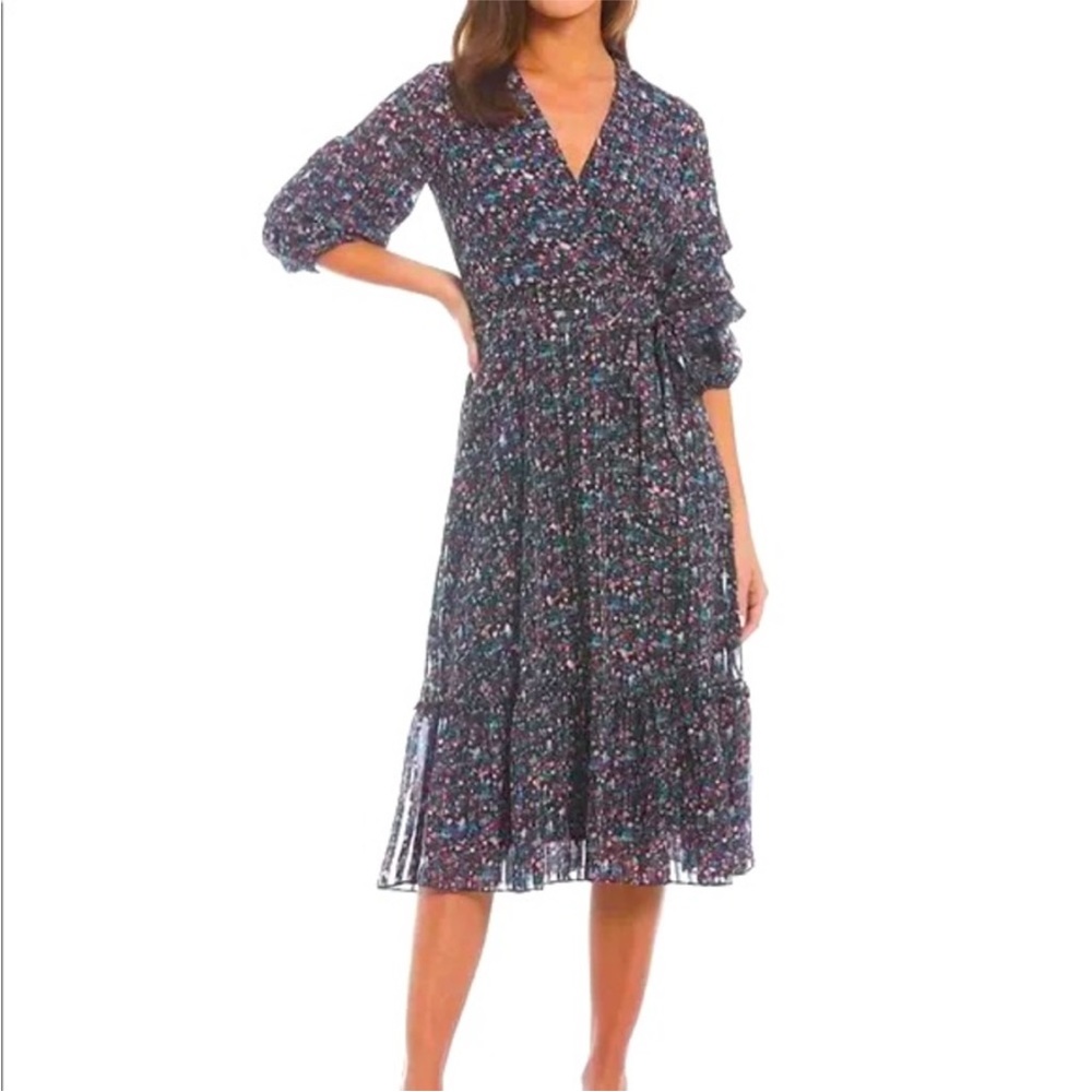Floral Print Midi Wrap Dress - Navy